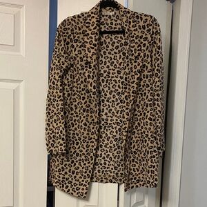 stradivarius Leopard-Print Open Blazer in Beige and Black